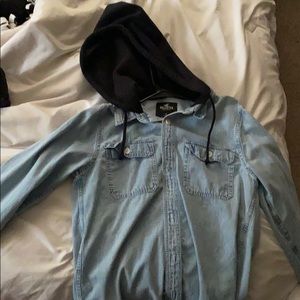 Medium Hollister Jean Jacket with hoodie.